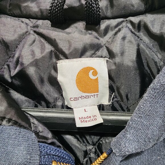 Carhartt Men’s L Quilted Lined Zip Hoodie Blue Full Zip Work Jacket - Picture 6 of 11